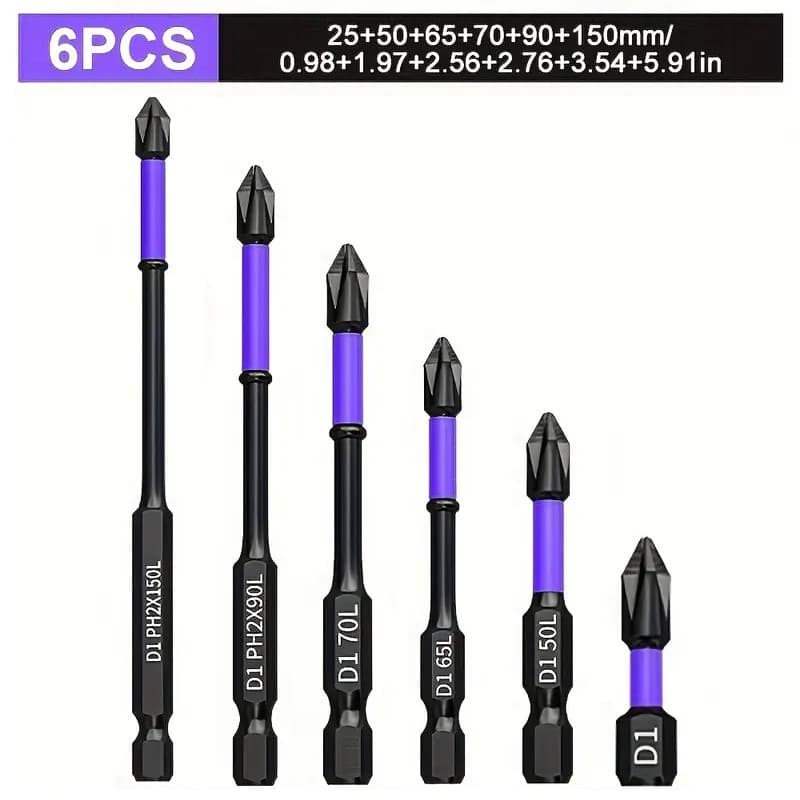 Bits Magnético Ponteira Philips Parafusadeira Ph2 Jogo 6 Pcs Imantado Antiderrapante Com Imã Sextavado