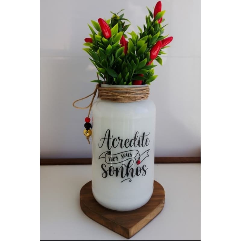 Vaso Decorativo com pimentas " Acredite nos seus Sonhos "