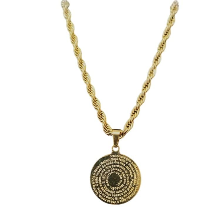 Colar Feminina Folheada com Pingente Medalha Oração Pai Nosso