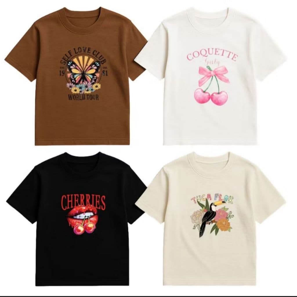 Kit 4 Camisetas Femininas 100% Algodão Blusas T-Shirts Estampadas Tendência Pronta Entrega