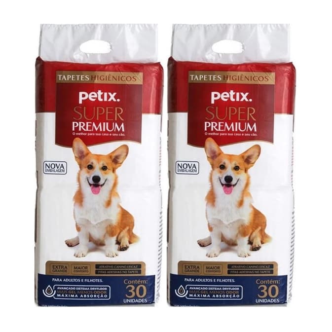 Kit 2 Tapetes Higiênico Petix Premium 60 Un - Tapetes Extra Grandes e Super Absorventes