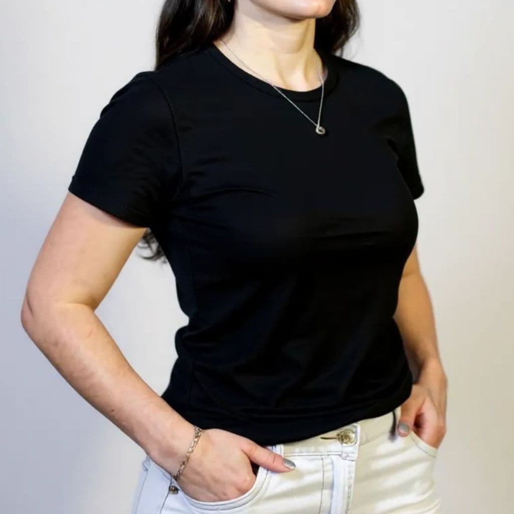 Camiseta T-shirt Blusinha Feminina 100% Algodão Preta