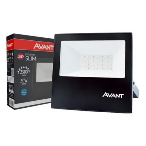 Refletor Led Slim 30w 6500k Branco Frio Ip65 A Prova D'água Preto Avant