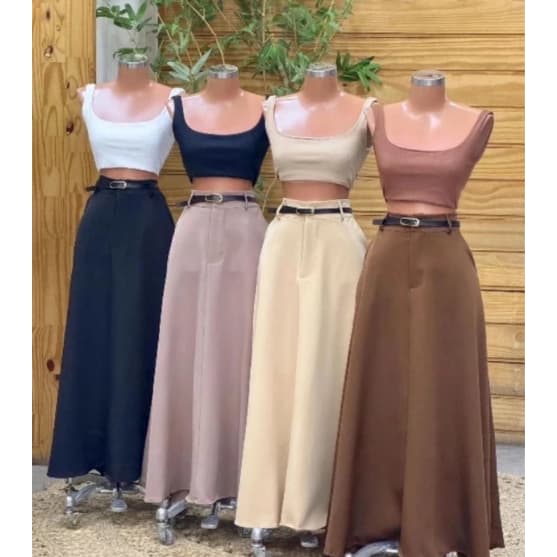 Saia Longa Feminina Alfaiataria Moda Evangélica Casual Básica Cintura Alta P-G3