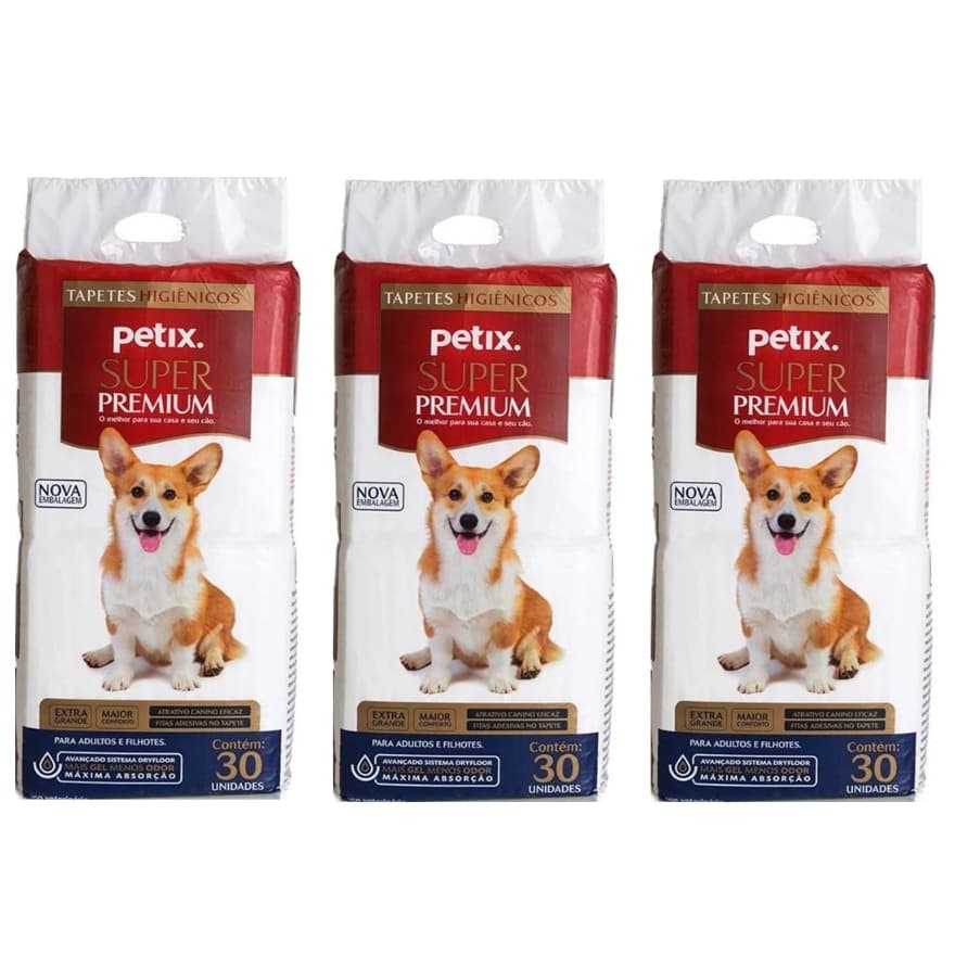 Kit 3 Tapetes Higiênico Petix Premium 90 Un - Tapetes Extra Grandes e Super Absorventes