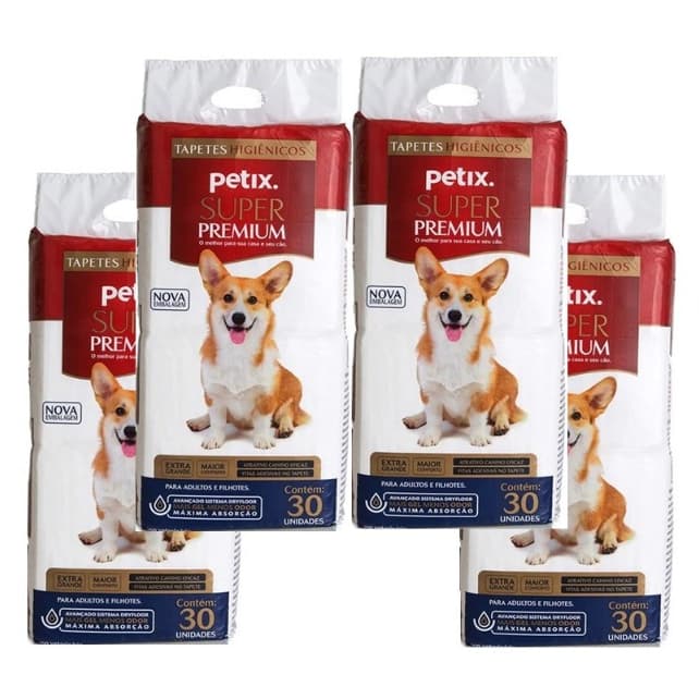 Kit 4 Tapetes Higiênico Petix Premium 120 Un - Tapetes Extra Grandes e Super Absorventes