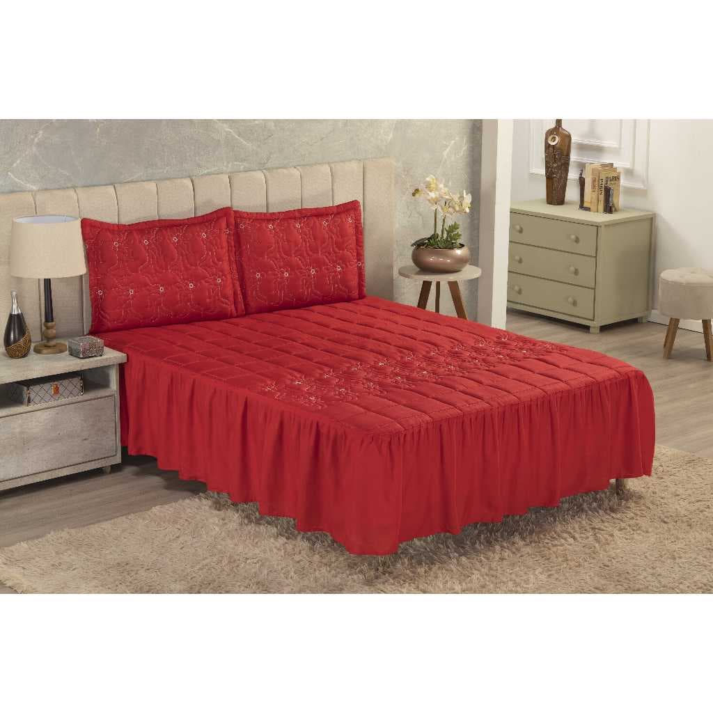 Cobre Leito DIVA Casal Bordado Colcha 3 Peças Tabaco Caqui Vermelho diversas cores