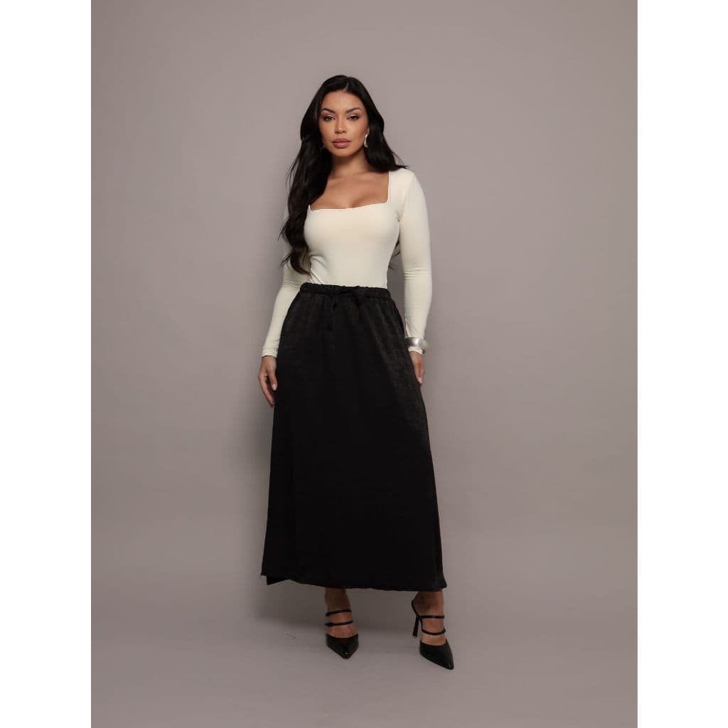 Saia Midi Feminina Elegante Básico Formal Com Elástico