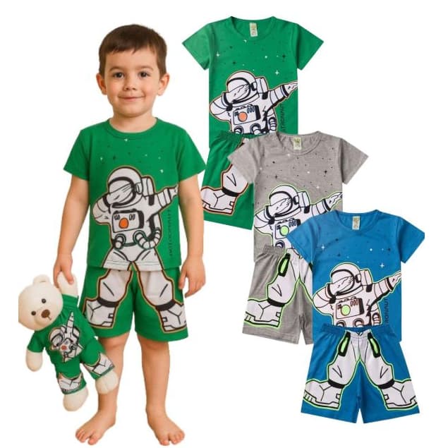 Pijama Infantil Masculino Verão Astronaut - Hey Kids - Mescla