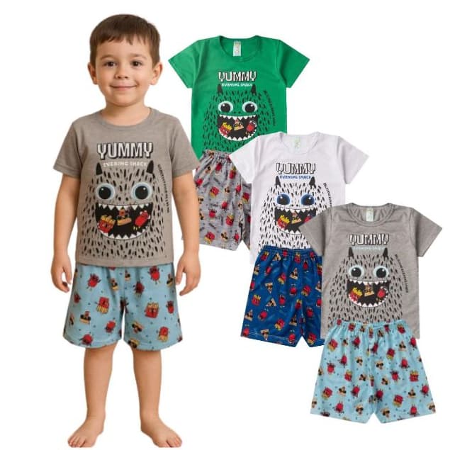 Pijama Infantil Masculino Verão Yummy - Hey Kids - Mescla