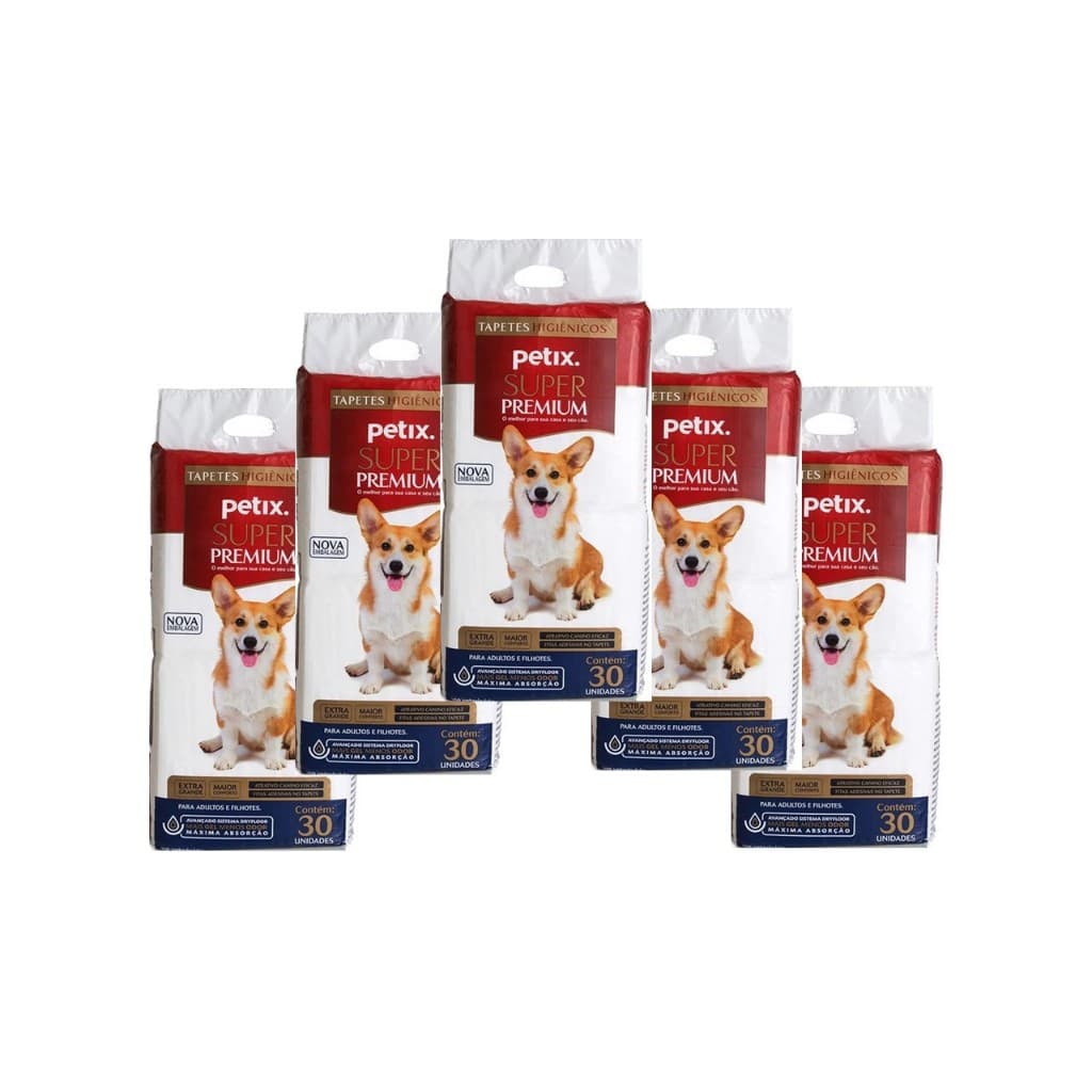 Kit 5 Tapetes Higiênico Petix Premium 120 Un - Tapetes Extra Grandes e Super Absorventes