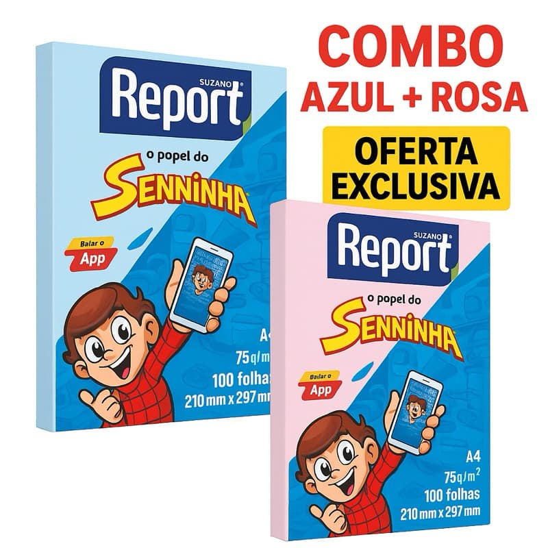 Combo 2 Pacotes Papel Sulfite Senninha A4 75g/m² – 100 folhas (Azul + Rosa)