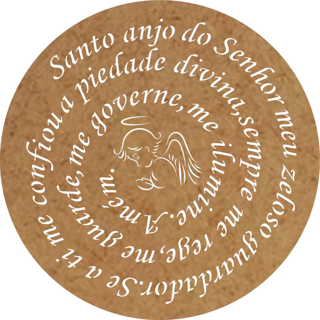 Mandala Decorativa Oração Santo Anjo Mdf Cru 30x30 Cm