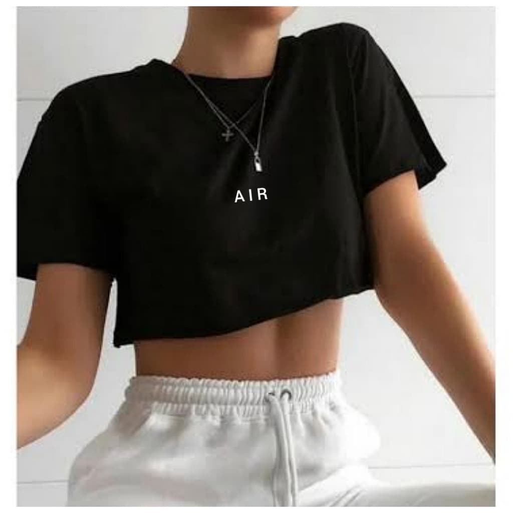 Cropped AIR Camiseta feminina Básica De Malha Algodão Cropped com manga