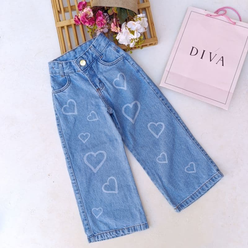 Calça jeans wide leg coração/calça infantil