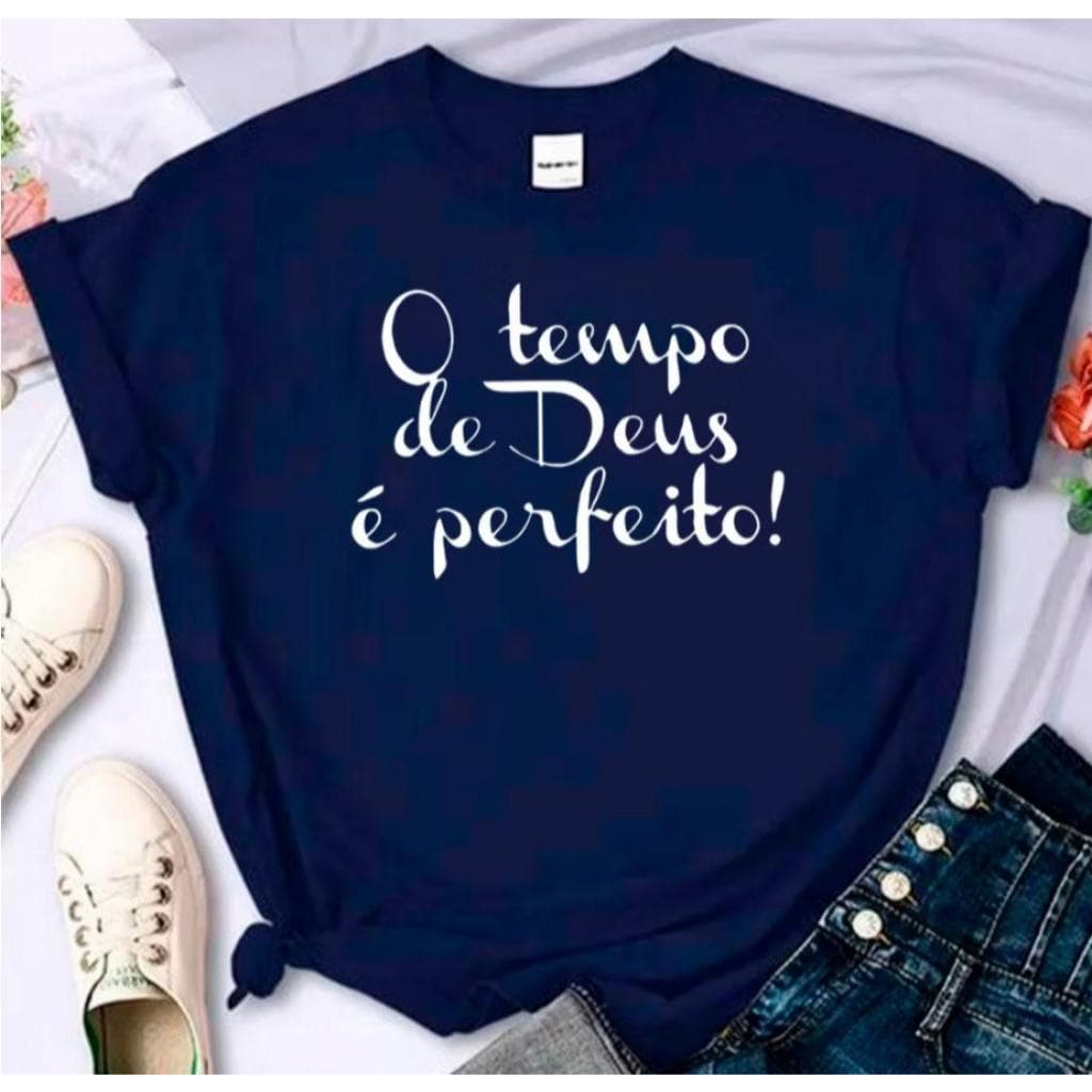 T-shirt Blusa Linda Coração O tempo de Deus é Perfeito Camiseta Feminina Camisa