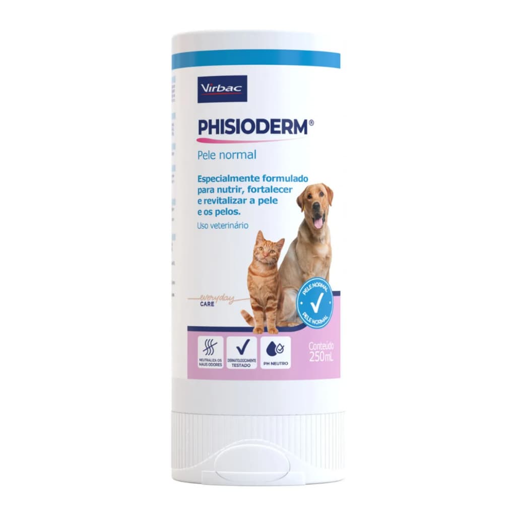 Shampoo Phisioderm Pele Normal 250ml Shampoo Terapêutico Pet Hidratação De Pelos Cachorro Gato