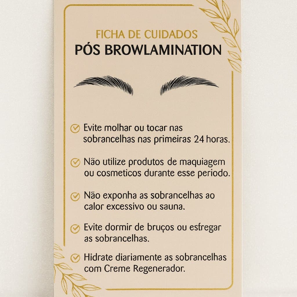 50 FICHAS CUIDADOS PÓS BROW LAMINATION