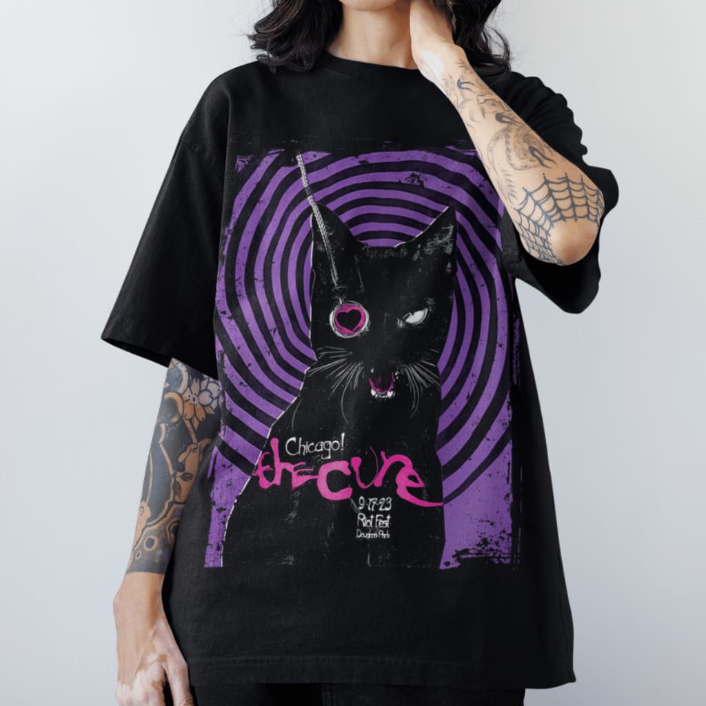 Camiseta Gato The Cure Chicago Riot Moda & Magia Blusa Casual Unissex 100% Algodão