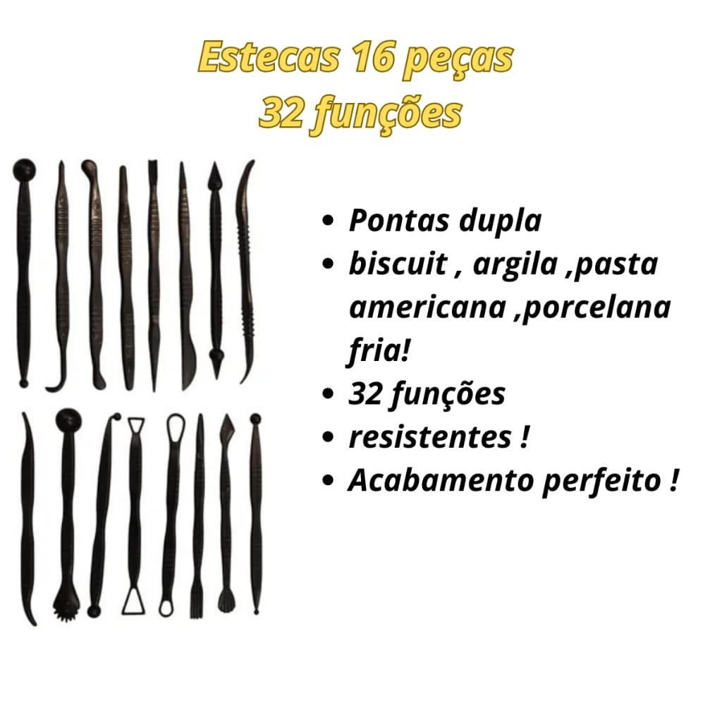 10 Kits Estecas 16 Peças Ferramentas Para Biscuit , argila , pasta americana Artesanato - Oferta