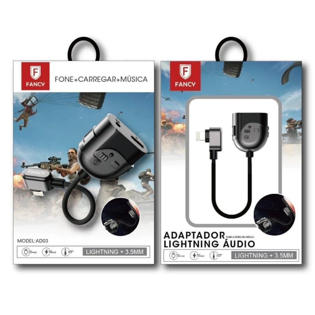 AD03 - ADAPTADOR P2+LIGHTNING FONE E CARREGAMENTO FANCY