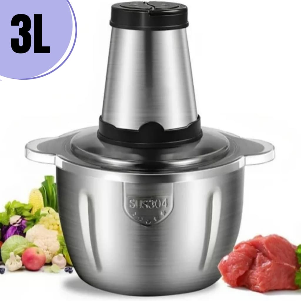 Moedor Elétrico Multiprocessador Mixer Picador Triturador de Carne Legumes Inox 3 Litros 110v ou 220v