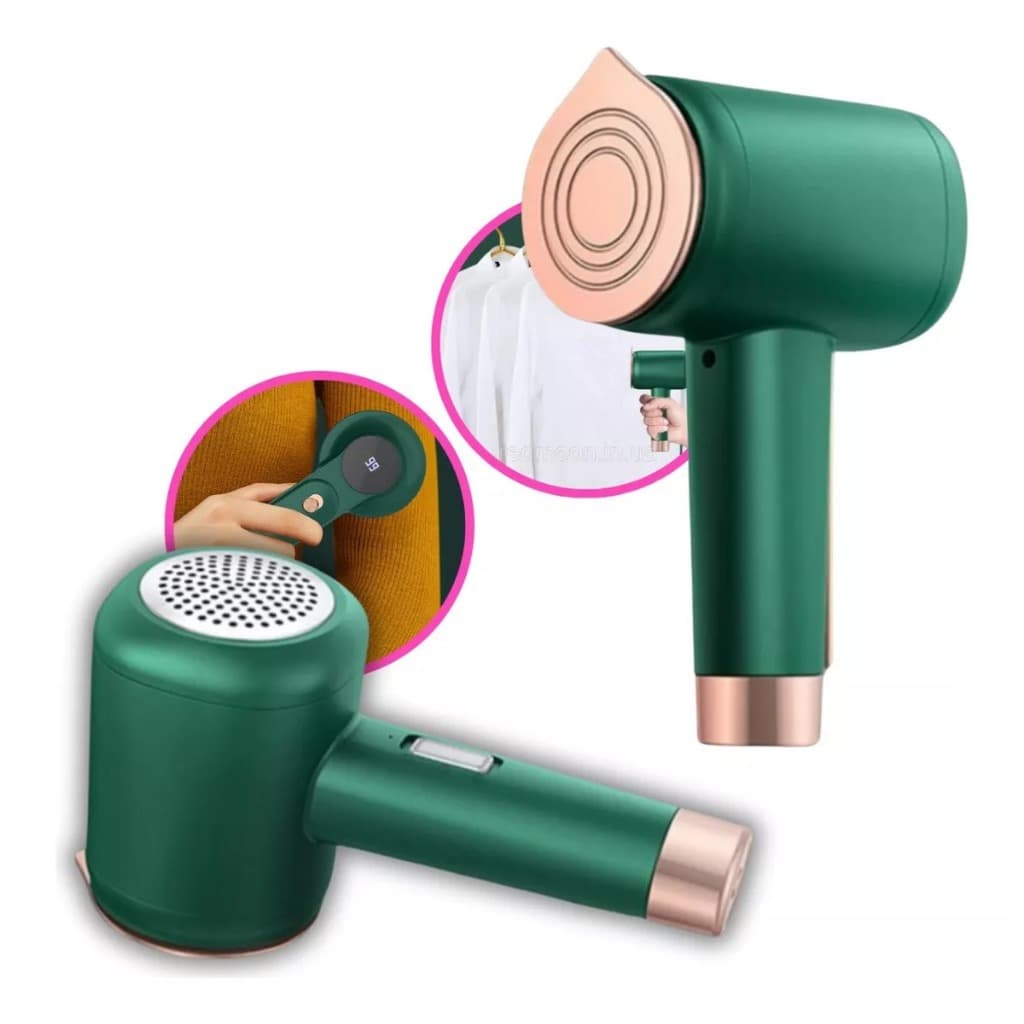Mini Ferro Vaporizador de Passar Roupa Portátil 2 em 1 com Papa Bolinhas Removedor de Fiapos Tira Pelos