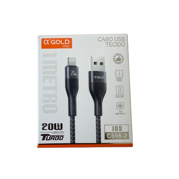Cabo IPHONE Original A'GOLD USB-C para Lightning 20W Turbo PD QC 4.0 – Carregamento Super Rápido