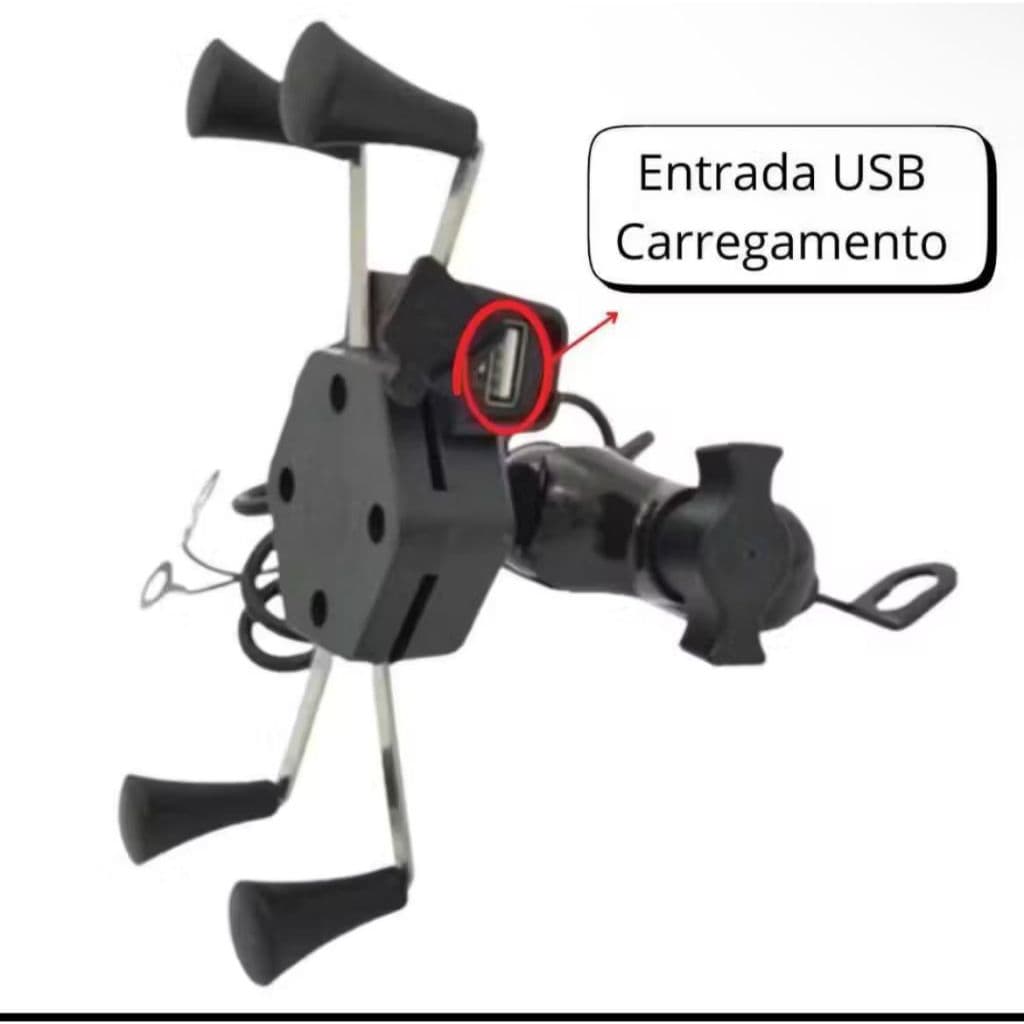 SUPORTE DE CELULAR  C/ Carregador TURBO P/ Moto Celular Usb stallion  (ACOMPANHA ADAPTADOR TIPO C)