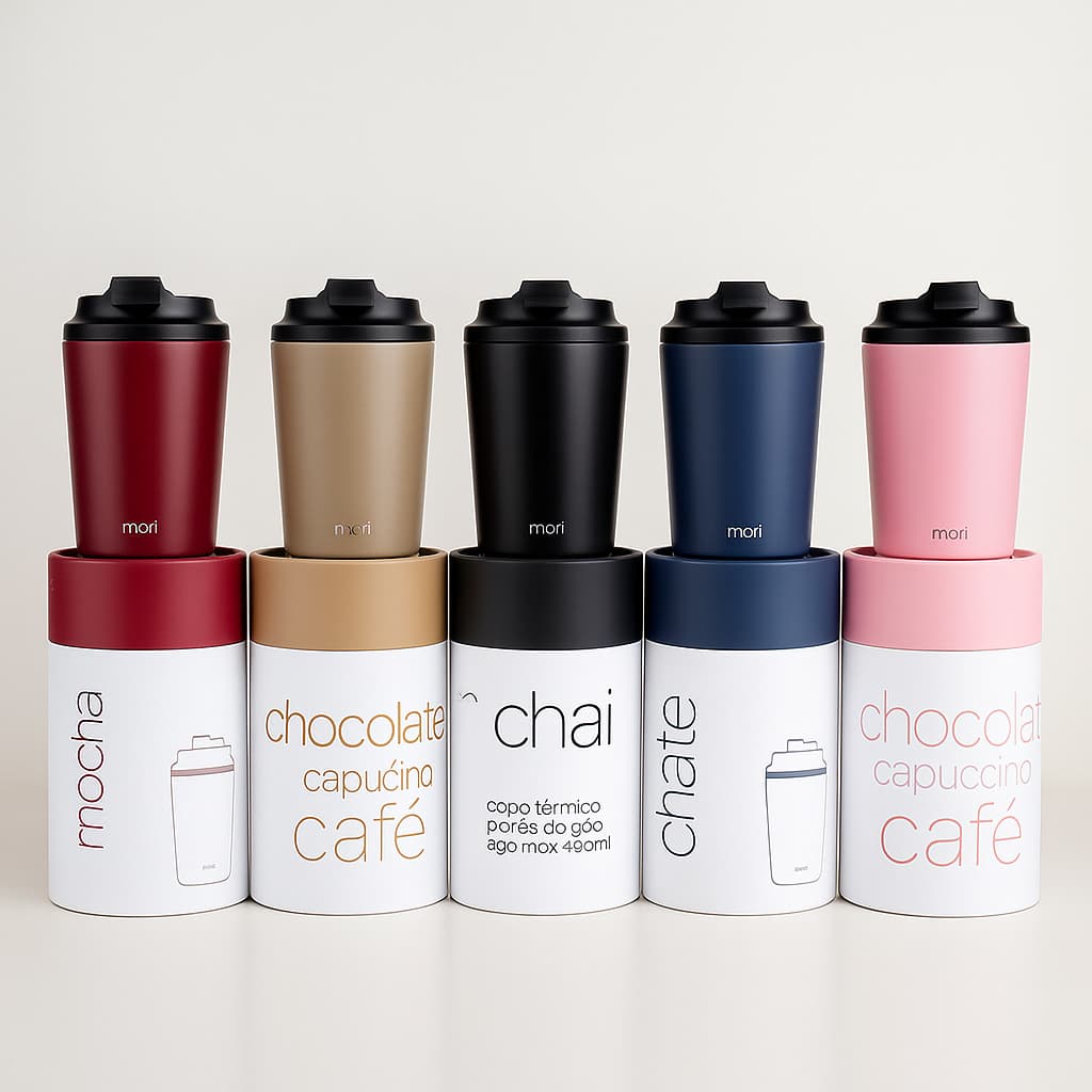 Copo Térmico Mori Para Presente Duplo Inox Com Tampa Não Vaza 240ml Preto Rosa Azul Vinho Creme Mantem a Temperatura