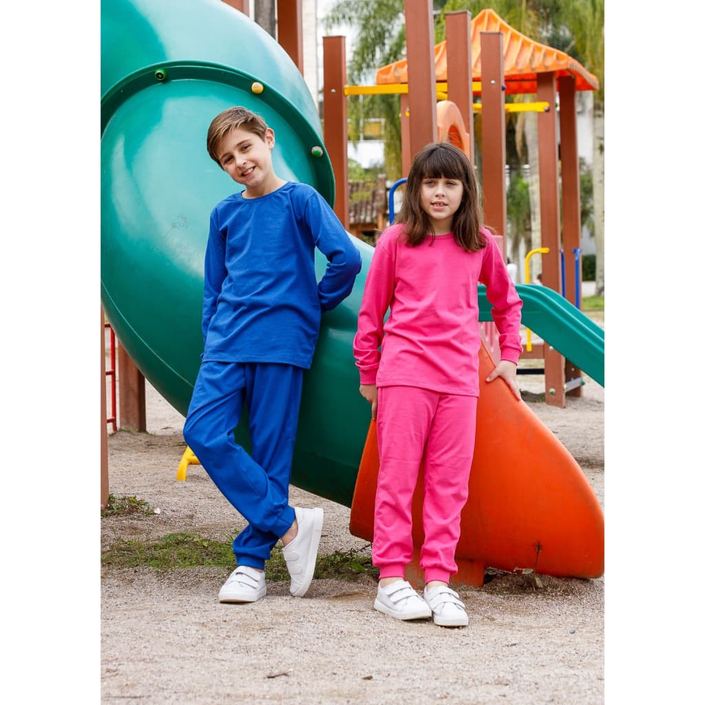Conjunto Pijama Infantil Unissex 100% Algodão Camiseta e Calça Meia Estação Menina e Menino
