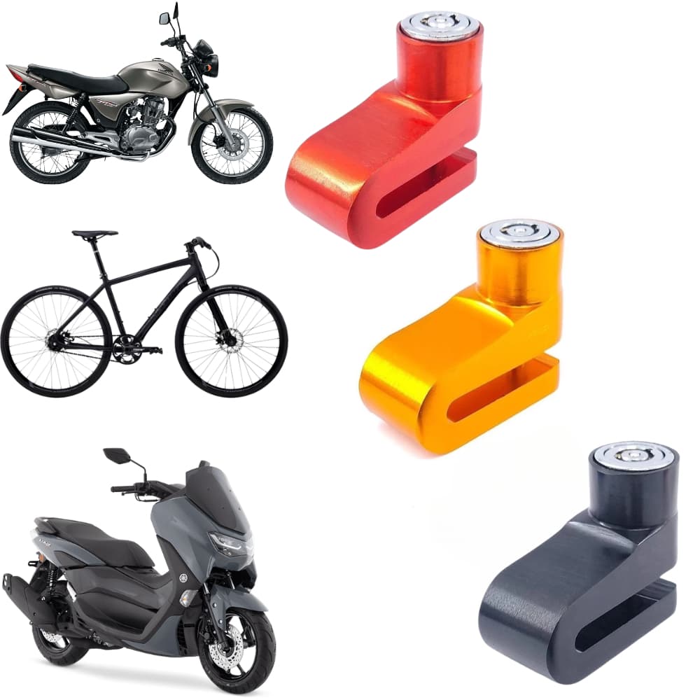Trava De Disco Universal Aço Carbono Para Moto e Bicicleta Alta Resistência Antifurto Gp Tech