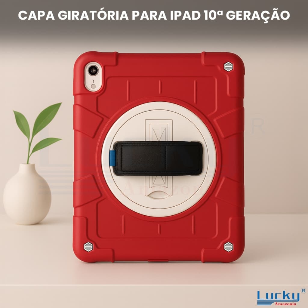 Capa iPad 10 Geração Reforçada Anti Choque Com Suporte Giratório Alça De Mão Proteção Infantil