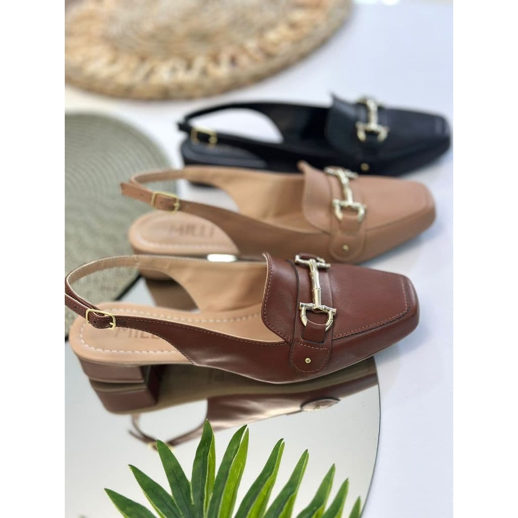 Mule Salto Baixo Milli Sapatilha Com Saltinho Slingback Moderno Casual