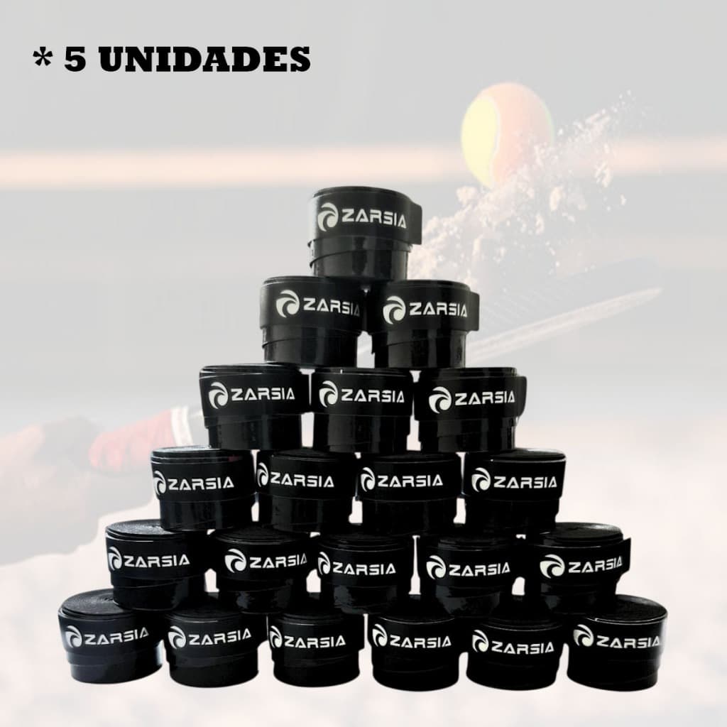 Grip Beach Tennis Zarsia Preto - Kit 5 Unidades - Overgrip para Raquete Beach Tennis