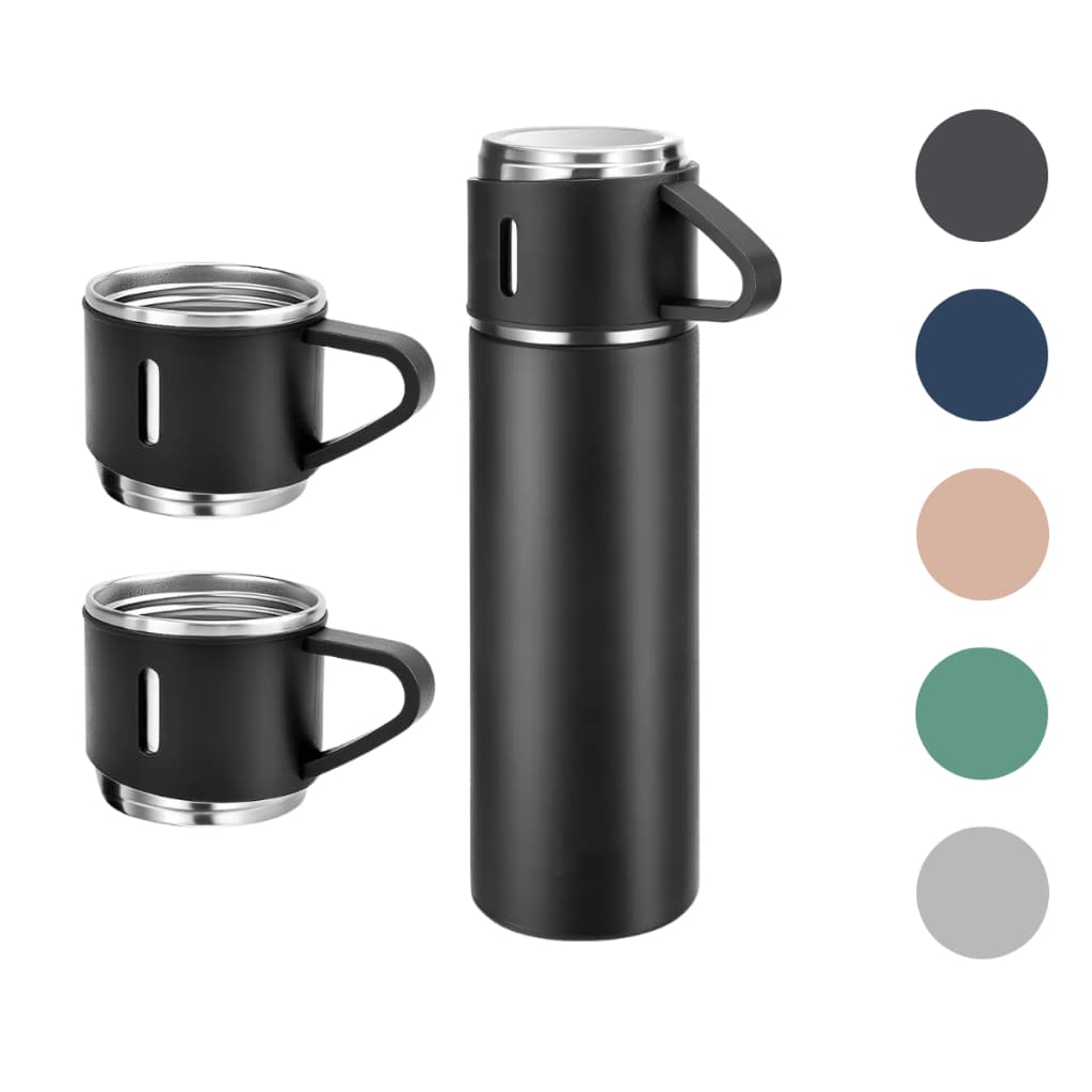 Kit Garrafa Térmica Vacuum Bottle Inox 500ml + 3 Xícaras