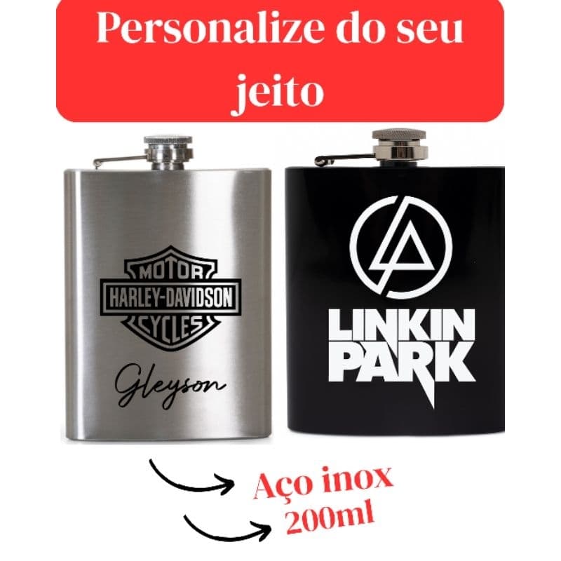 Cantil PERSONALIZADO prata ou preto Porta bebida de bolso whisky 7oz 200ml