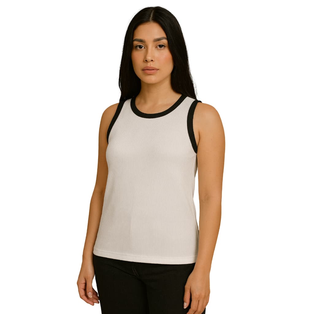 Regata Feminina Ribana Canelada Lisa Básica Bicolor Blusinha Verão