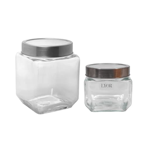 Pote Lyor Gastro Kit com 2 potes Prateada De Vidro E Metal E Acrílico 1,2l e 800ml