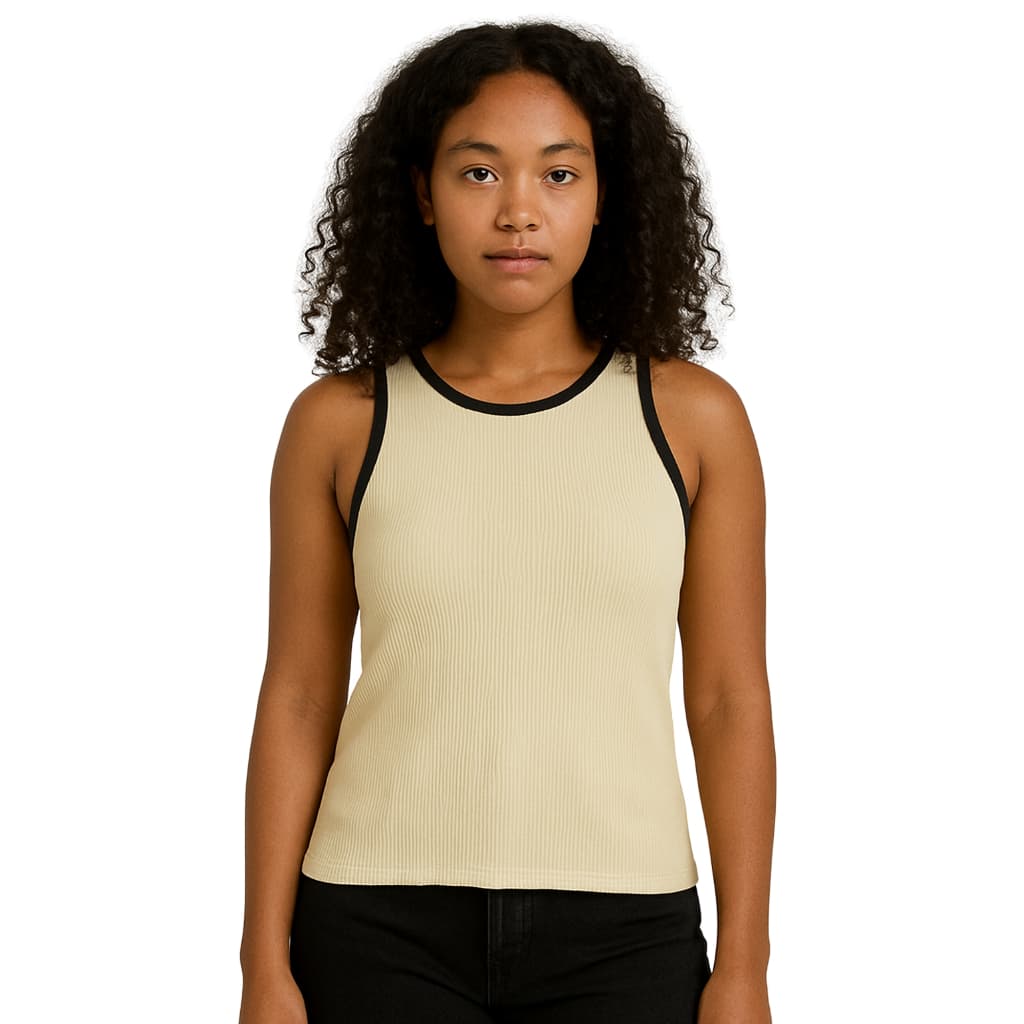 Camiseta Regata Feminina Ribana Canelada Lisa Bicolor Básica Estica