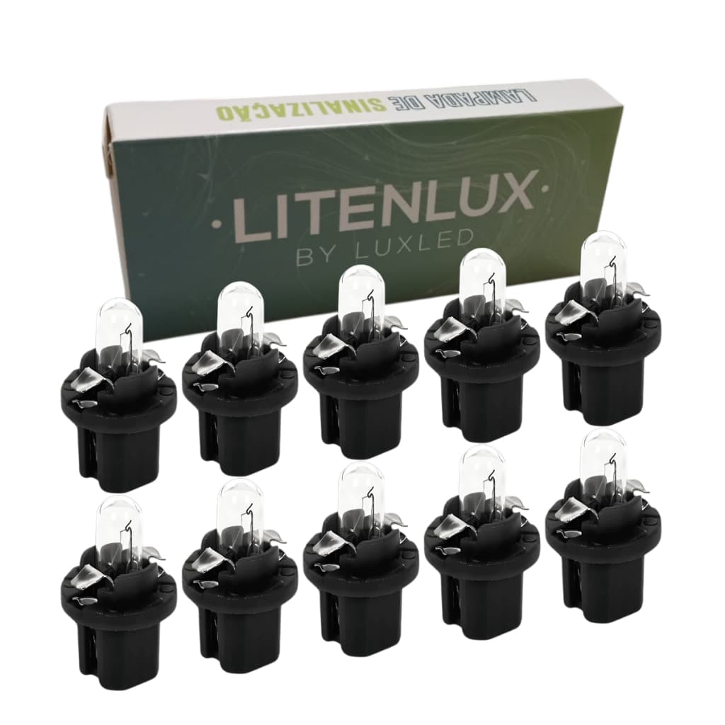 Caixa 10 Lâmpadas Painel Com Soquete 12V 1,2W BX8,5D Carro Moto Base Preta