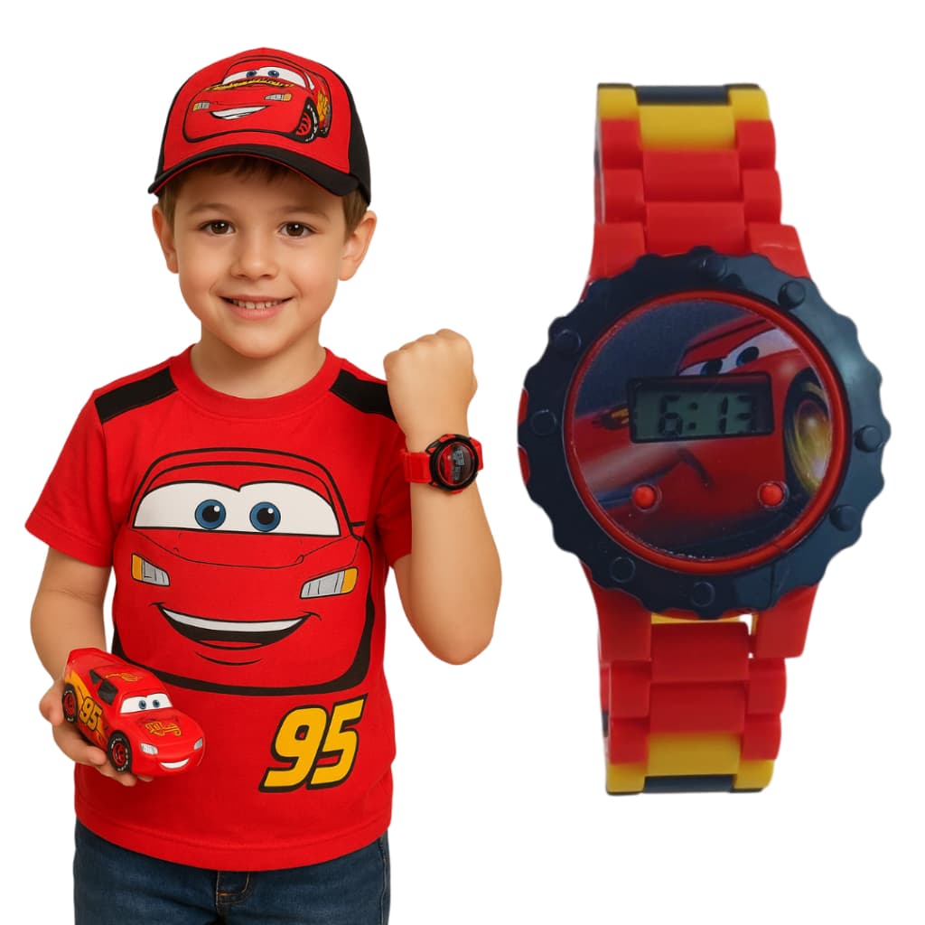 Relógio Inantil Menino relâmpago mcqueen + 1 bonenco do personagem carros da Disney
