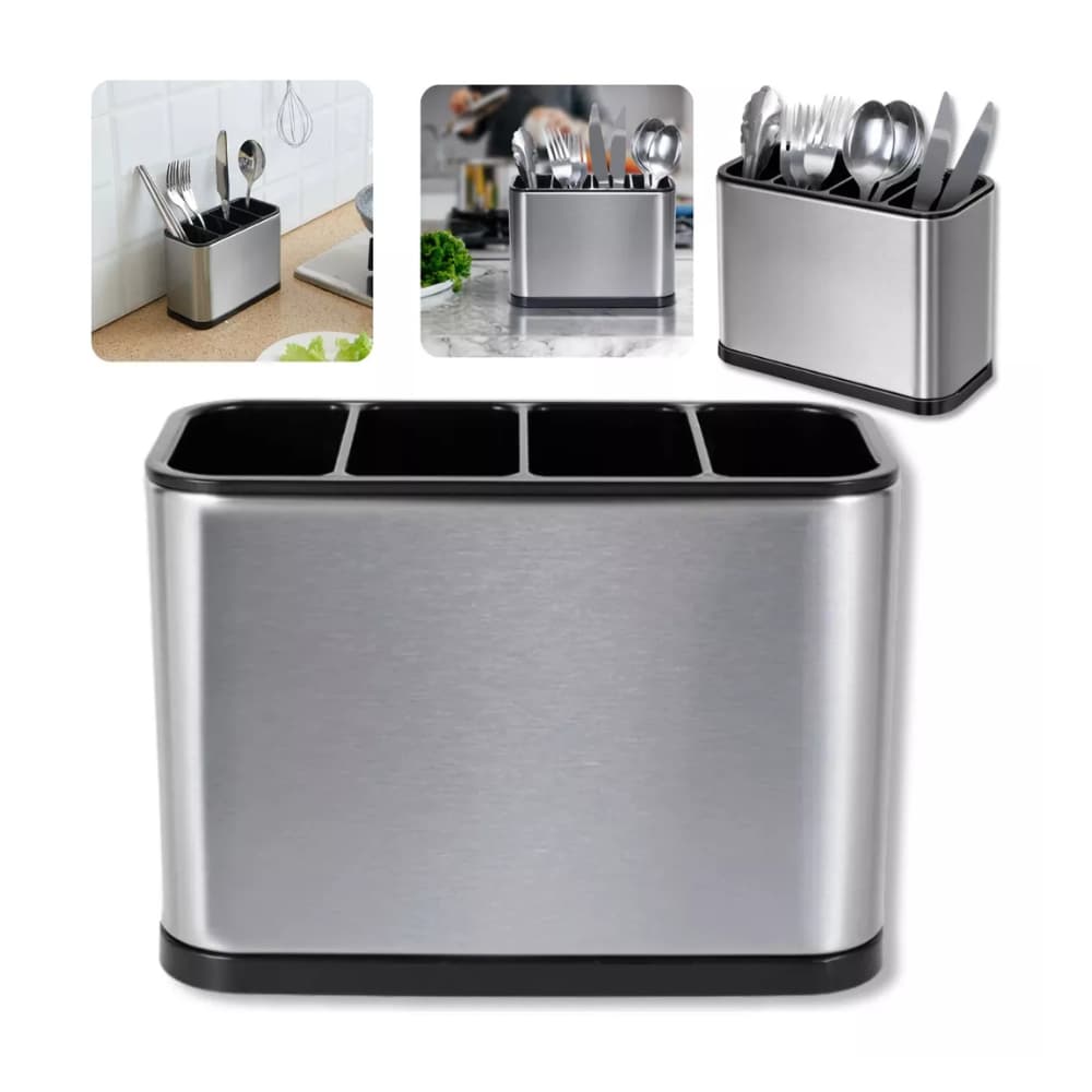 Porta Talheres de Inox Organizador Pia Cozinha Compacto Organizador de Utensílios