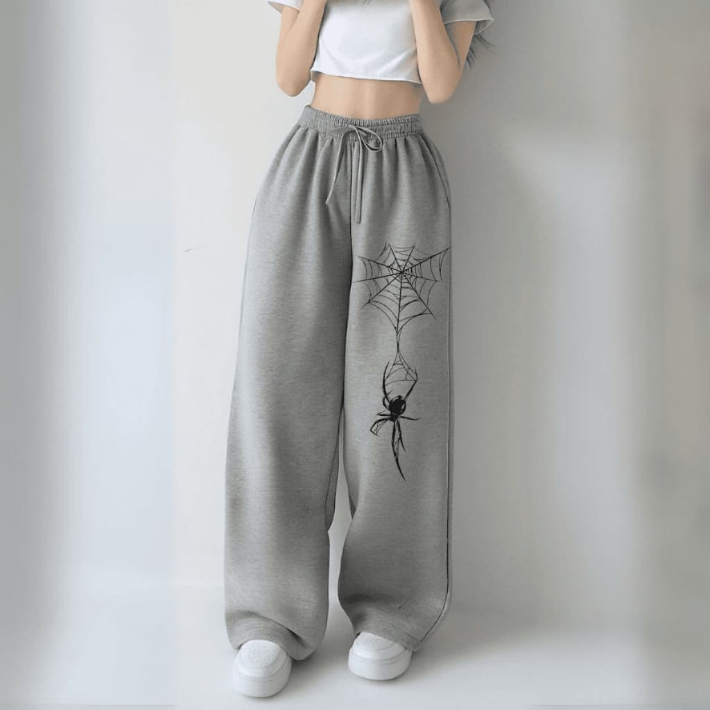 Calça Larga Moletom Wide Leg Unissex Premium Estilo Streetwear Hip Hop Aranha Pendurada na Teia