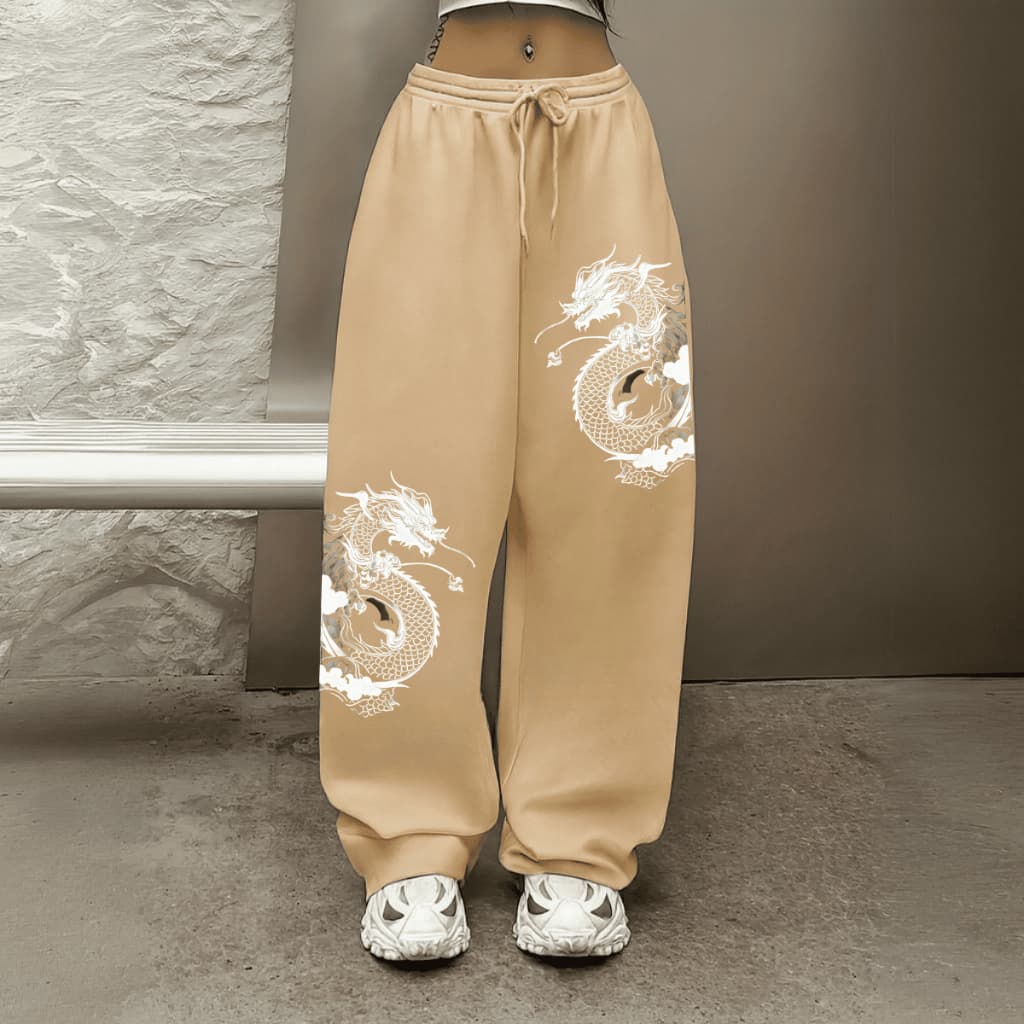 Moletom Calça Larga Urban Style Wide Leg Flanelada Premium Tendência Hip Hop Modelo Dragão Oriental Japonês