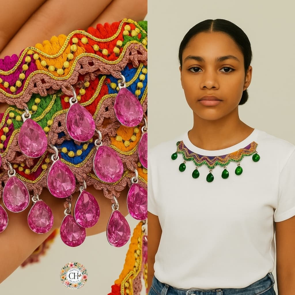 Passamanaria Galão Colorido com Pedras de Chaton c/ 2 Metros ideal para Abadá Carnaval Personalização de Luxo 1metro