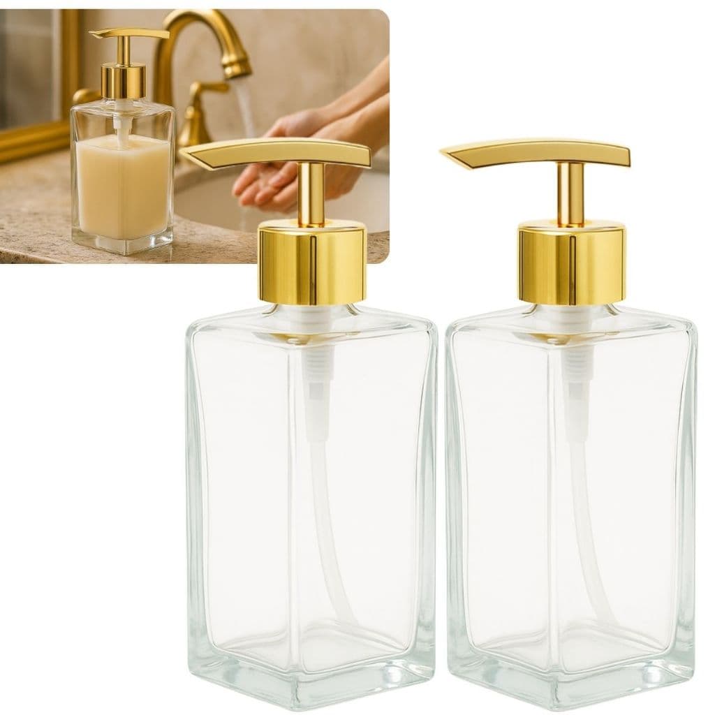 02 Porta Saboneteira Vidro Retangular 250ml Com Válvula Super Luxo Prime Para seu Lavabo Luxo