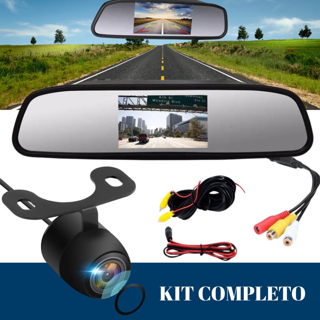 Retrovisor Visor Espelho Tela Lcd Veicular + Câmera De Ré Camera Veicular e Carro Visao Envio Imediato