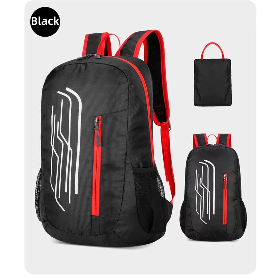 Mochila Dobrável Ultraleve 22L – Compacta e Resistente para Viagem cor Preta.