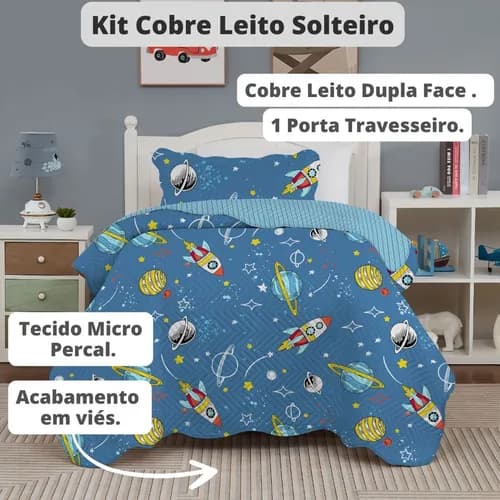 Kit Colcha Cobre leito dupla face Solteiro decoração Premium infantil 2 peças IMPERDIVEL